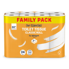 Our Essentials by Amazon Toilet Tissue Classic Roll, 2-ply, 24 Rolls (1 Pack of 24), 200 Sheets per