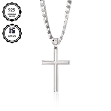 925 silver men's cross necklace, Cuban necklace
