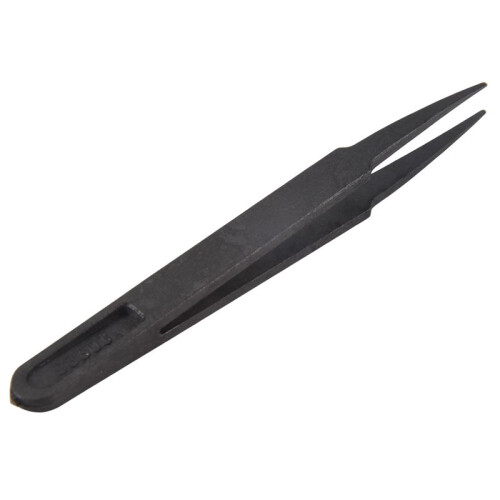 Industries Round Tip Straight Plastic Anti-static Tweezers Black 10Pcs