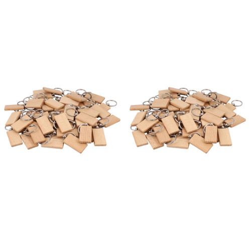 100 Blank Wooden Keychain Rectangular Engraving Key ID Can Be Engraved DIY