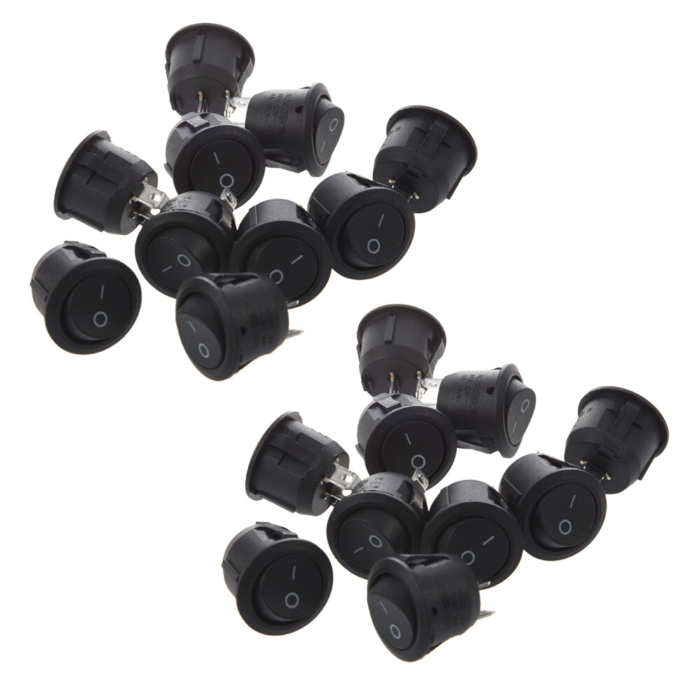 20Pcs Ac 6A 10A 250V Off Snap In Spst Round Boat Rocker Black 6032015692196