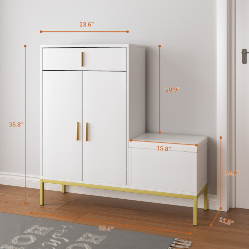 L-Shaped Shoe Storage Cabinet with Bench 1