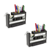 2X Kassette Spender Stifthalter Vase Bleistift Topf Schreibwaren Schreibtisch Ordentlich Container Bueromaterial Lieferant Geschenk (Schwarz)