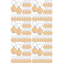 300 Pieces Blank Wooden Key Tag Key Engraving Blanks Unfinished Wood Keychain Key Ring Key Tags for DIY Crafts,Round