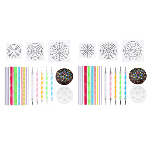 Mandala Dotting Stencil Tools Rock Painting Kit  Stylus Dotting Tools Include Stencil, Paint Tray (34 Pack)