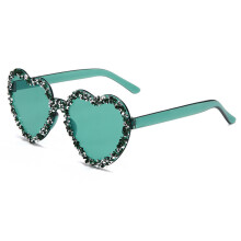 (Green)Handmade Rhinestone Heartshaped Jelly Sunglasses With Uv385 For Vacation And Wear Casual