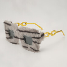 (White)Unisex Plush Square Glasses With Chain Detail For Stylish Outfits Summer