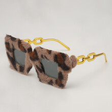 (Red)Unisex Plush Square Glasses With Chain Detail For Stylish Outfits Summer