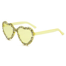 (LemonYellow)Handmade Rhinestone Heartshaped Jelly Sunglasses With Uv385 For Vacation And Wear Casual