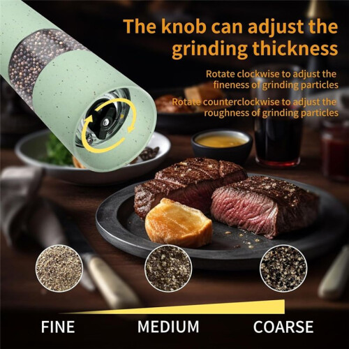 2PCS Electric Salt and Pepper Grinder Automatic Operation with Adjustable Coarseness Battery Powered LED Light