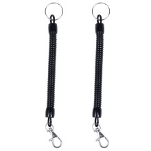 2X Mousqueton Noir Ressort Bobine Cordon extensible Sangle Porte-cles Corde porte-cles