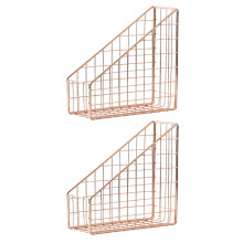 2X Rose Gold Electroplated Iron Book Holder Desktop Shelf File Magazine Book Stand Office Stationery Organizer Holder