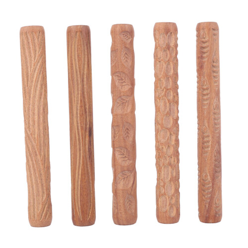 5PCS Pottery Tools Wood Hand Rollers for Clay Clay Stamp Clay Pattern Roller