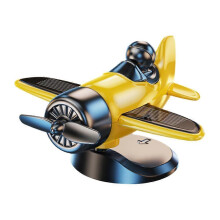 (Yellow/One size) Solar Plane Creative Ornament Dashboard Car Decoration Supplies Fun Rotating Small Plane