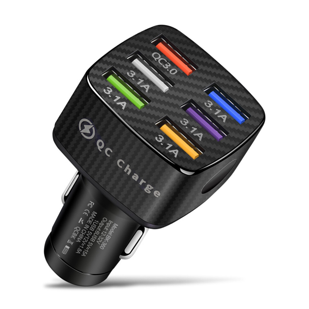 (Black) 6-Port Usb Qc3.0 Car Charger, Fast Charging For Iphone & More Black 123643897667