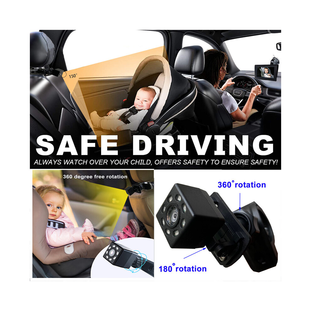 4.3" HD Night Vision Baby Car Seat Rear View Camera Monitor - Child Safety