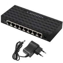 (Black EU) 8 Port Gigabit Unmanaged Ethernet Network Switch Ethernet Splitter Home Network Hub