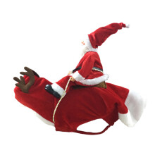 (S) Christmas Dog Clothes Riding Santa Pet Costumes Holiday Party Dressing Outfit