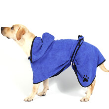 (Blue, M) Soft Dog Bathrobe Microfiber Fast Drying Super Absorbent Pet Bath Robe Towel with Belt