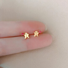 (Gold) Christmas Gingerbread Man Zircon Stud Earrings - Cute Women's Jewelry & Girl Gift