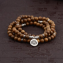 (#01) 108 Wooden Beads Mala Buddhist Lotus Meditation Reiki Bracelets & Necklaces