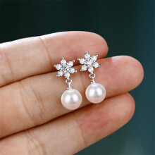 Snowflake Pearl Dangle Earrings | Women's Winter Christmas Jewellery Gift