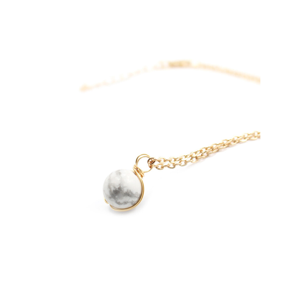 (White Turquoise) Crystal Gemstone Healing Orb Pendant Necklace for Anxiety Relief