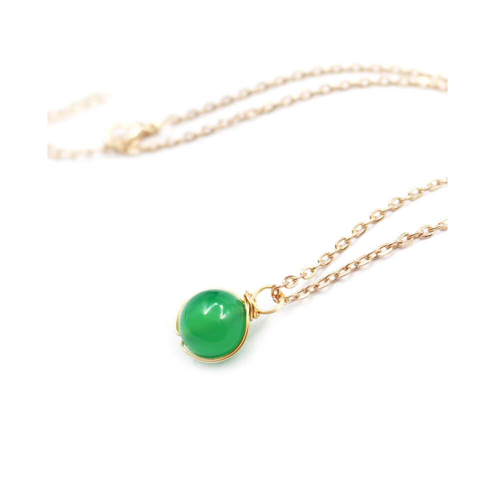 (Green Agate) Crystal Gemstone Healing Orb Pendant Necklace for Anxiety Relief