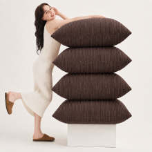 (Pack of 4, Stripe Velvet Cushion Coffee) Luxury Velvet Filled Cushions Pack of 1, 2 & 4 Quilted Cushion Pads