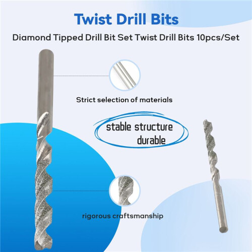 10 Pieces Diamond Drill Bits Set Twist Diamond Tip Drill Bit Heavy Duty  Diamond Drill Bit Set for Glass Tile 1