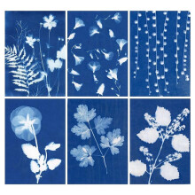 60 Sheets Sun Print Paper Cyanotype Paper Kit, A6 Sun Art Paper with 1 Plastic Tool for Sun Printing, Solar Paper