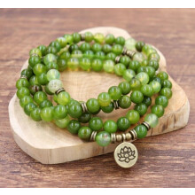 (Green Striped Agate) 108 Mala Bead Prayer Necklace & Bracelet for Healing Meditation, Spiritual Gift