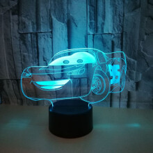 (Touch Base + Remote Control) Cute Cars 3D 7-Color Changing LED Night Light for Kids
