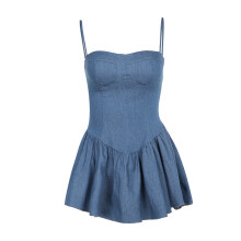 (M) Trendy Imitation Denim Strapless Camisole Dress - Sexy Summer Hipster Fashion