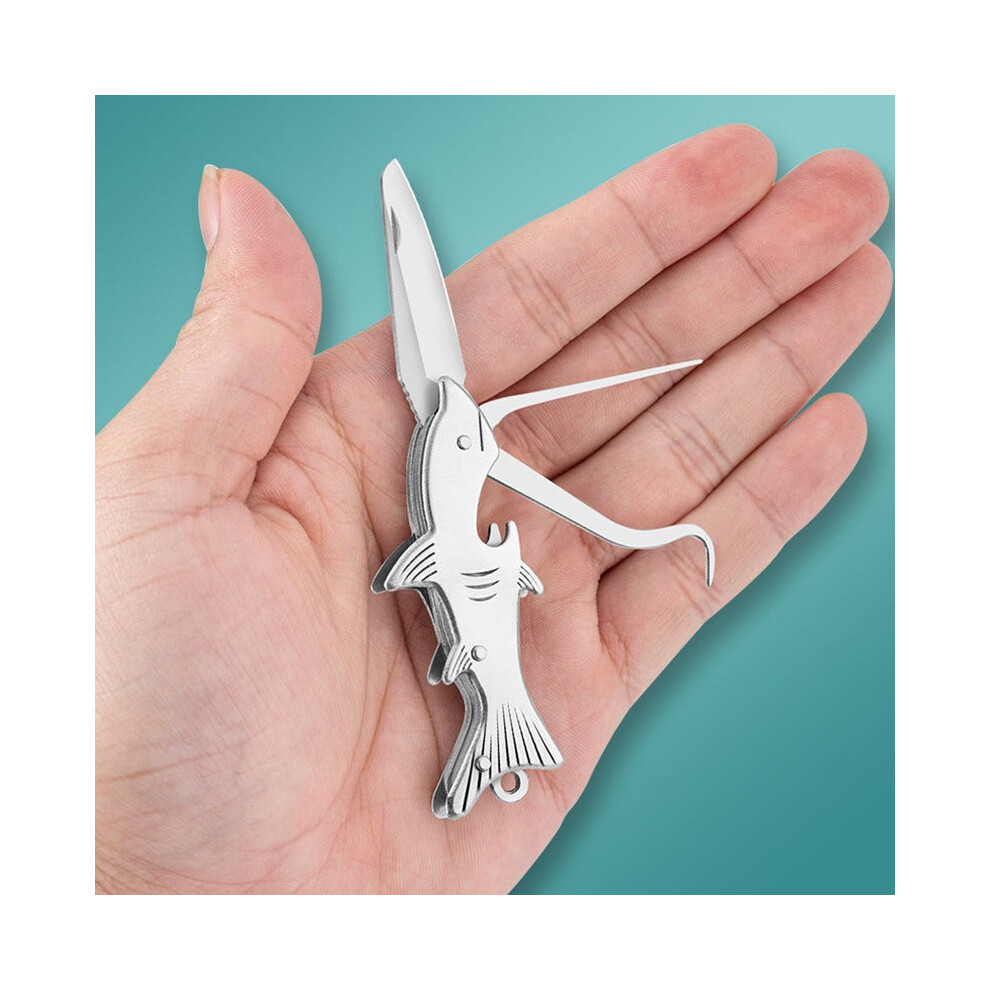 (Dolphin Design) Stainless Steel Multi-Function Keychain: Can Opener, Bottle Opener, Toothpick, Knife, and Teeth Picker