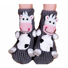 (Dark Gray Cow) 3D Knitted Animal Socks - Realistic Christmas Winter Warm Designs