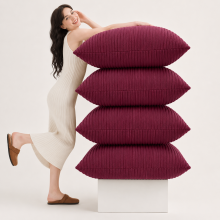 (Pack of 4, Stripe Velvet Cushion Red) Luxury Velvet Filled Cushions Pack of 1, 2 & 4 Quilted Cushion Pads