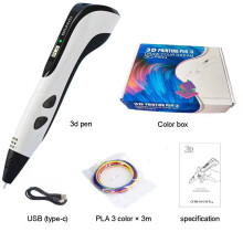 (USB White Standard) 3D Printing Pen Set Doodle Printer Drawing 3/12 Colours PLA Filament Gift For Kids