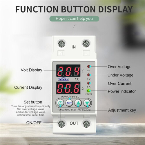 2X Din Rail Dual Display Adjustable Over Voltage Current and Under Voltage Protector Relay 40A 220V 230V 2