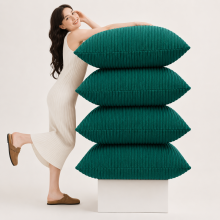 (Pack of 4, Stripe Velvet Cushion Teal) Luxury Velvet Filled Cushions Pack of 1, 2 & 4 Quilted Cushion Pads