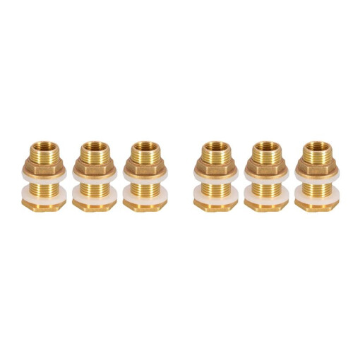 Solid Brass Bulkhead Fitting, 6 Sets 3/8 Inch Female 1/2 Inch Male Solid Brass Water Tank Connector Threaded with Ring