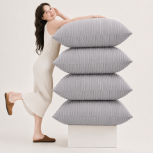 (Pack of 4, Stripe Velvet Cushion Silver) Luxury Velvet Filled Cushions Pack of 1, 2 & 4 Quilted Cushion Pads