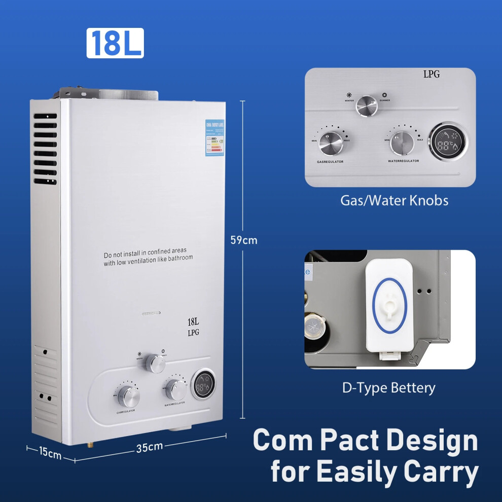 18L Instant Gas Water Heater Tankless Lpg Propane Boiler 15482174