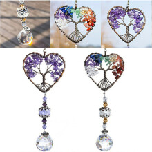 (Purple) Handmade Dream Catcher Tree Of Life Crystal Beads Suncatcher Home Wall Window Hanging Ornament