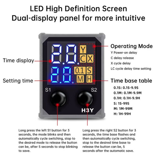 LCD Display Delay Relay Power- Delay Controller Electronic Delay Timer Relay with Base Socket DC24V 2