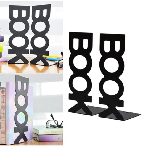 2 Pair Bookends for Library School Book Holder Book Letter Book Baffle Black 2
