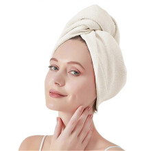 (Wide Tail Model, Beige) Women's Quick Dry Hair Turban Cap & Thick Shampoo Towel: Rapid Absorption for Superior Comfort