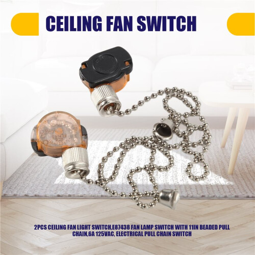 2pcs Ceiling Fan Light ,E87438 Fan Lamp  with 11in Beaded Pull Chain,6A 125VAC, Electrical Pull Chain 1