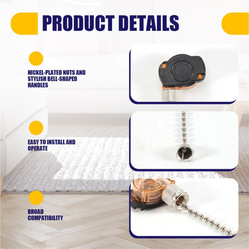2pcs Ceiling Fan Light ,E87438 Fan Lamp  with 11in Beaded Pull Chain,6A 125VAC, Electrical Pull Chain 2