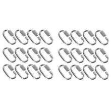 24 Pcs Quick Link M4 4MM Stainless Steel Chain Connector,Heavy Duty D Shape Locking Looks for Carabiner, Max.Load 500 Lb